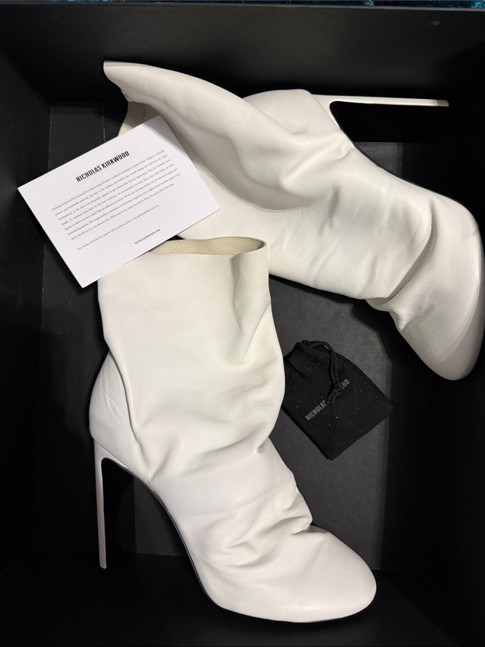 Nicholas Kirkwood White Leather Slouch Stiletto Ankle Boots